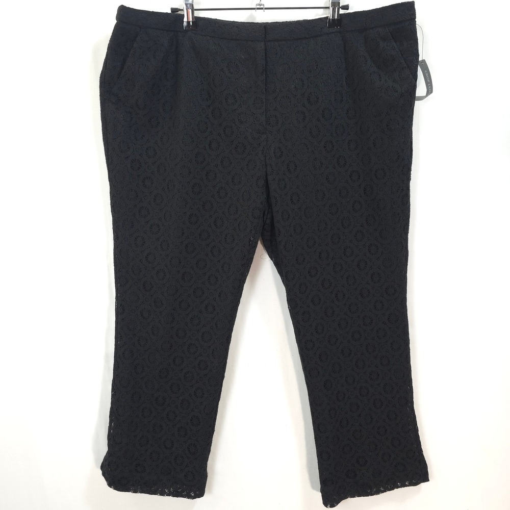 Worthington Lace Overlay Cropped Pants Floral Medallion Black Women 16 Romantic